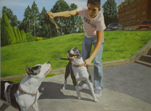 Juancho y sus perros Oil Canvas Landscaping