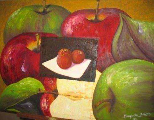 Manzanas. Oil Textile Still Life Paintings