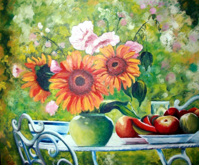 gerro de girasols Oil Canvas Floral Painting