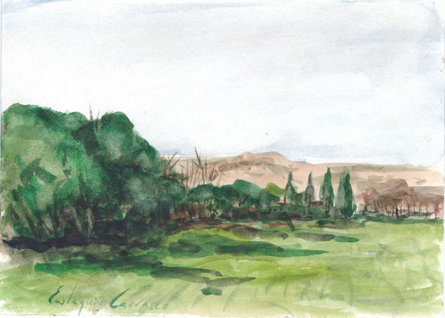 Paisaje vespertino en primavera del camino de mi paseo Watercolour Paper Landscaping