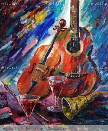 La guitarra y el violín. La abstracción. Oil Canvas Landscaping