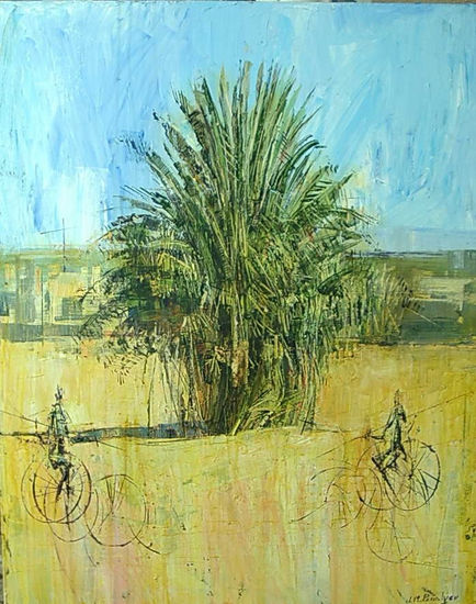 Palmera y equilibristas. Acrylic Canvas Landscaping