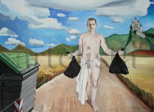 Hombre y basura en un sueño idílico.