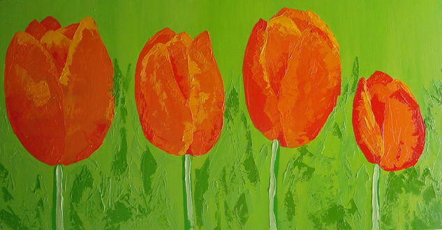 Tulipanes Oil Textile Floral Painting