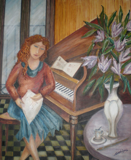 El Piano Oil Canvas Figure Painting