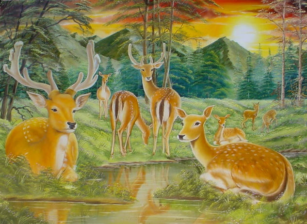 BAJO EL SOL DE LOS VENADOS Oil Canvas Animals