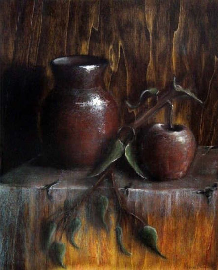 jarron y manzana Wax Panel Still Life Paintings