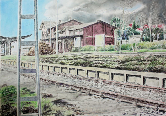 Lippischer Bahnhof Pastel Papel Paisaje