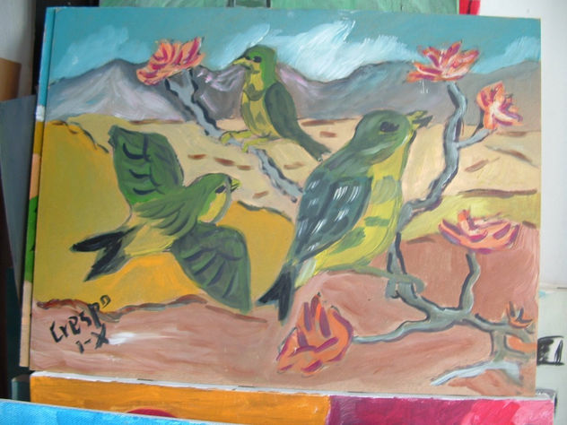 verdecillos,óleo sobre madera 30x40 de Crespo