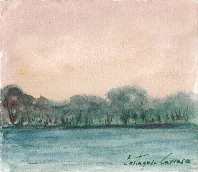 Árboles y río de Nidiam Watercolour Paper Landscaping