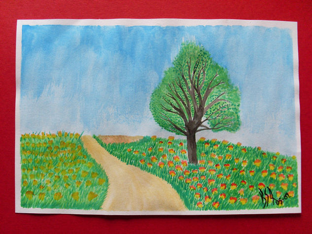 Sendero Acuarela Papel Paisaje