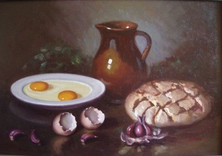 Huevos y Pan Oil Canvas Still Life Paintings