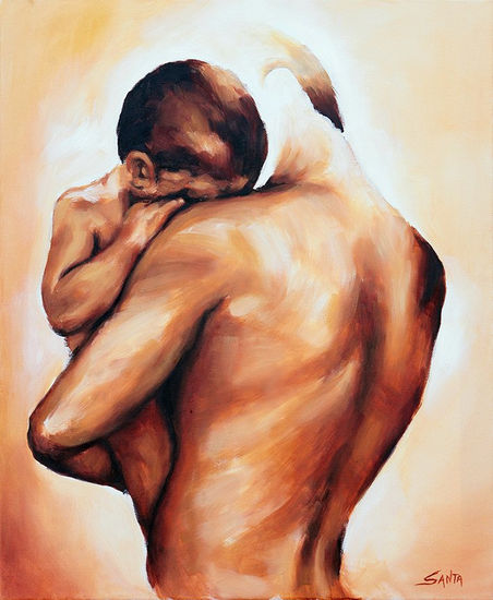 El Abrazo II Oil Canvas Figure Painting