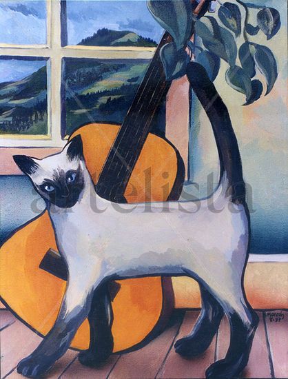 Gato con Guitarra Acrylic Canvas Animals