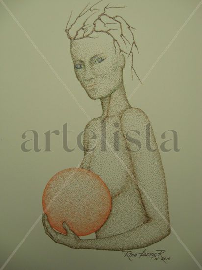 Bola Naranja Ink Paper Figure Painting