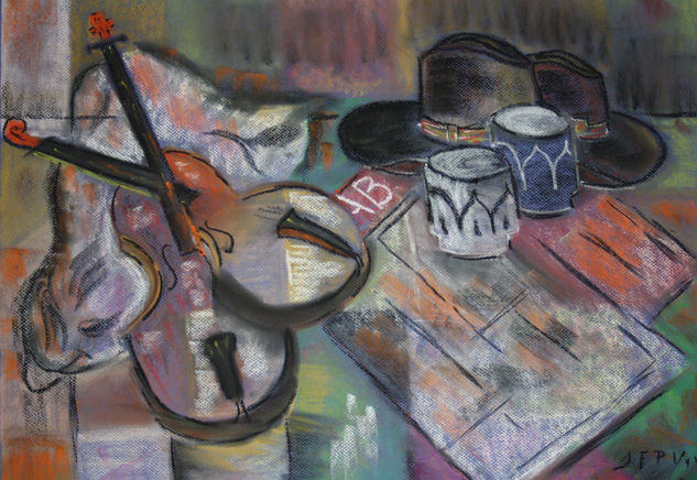 violines, sombreros y periódicos Pastel Paper Others