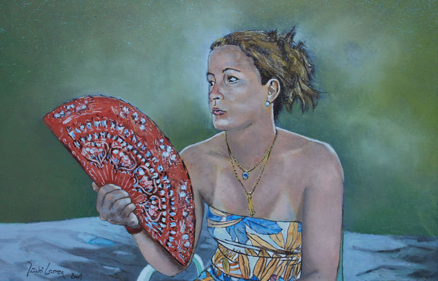 Retrato de Karelia con abanico