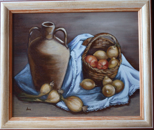 Cesta con jarrón y frutas Oil Canvas Landscaping