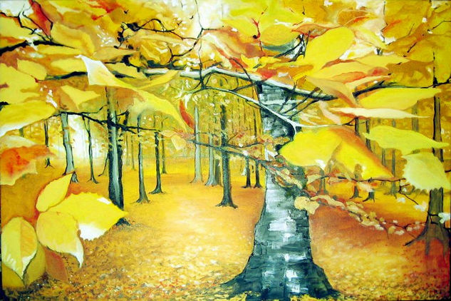 BOSQUE DE OTOÑO Mixed media Canvas Floral Painting