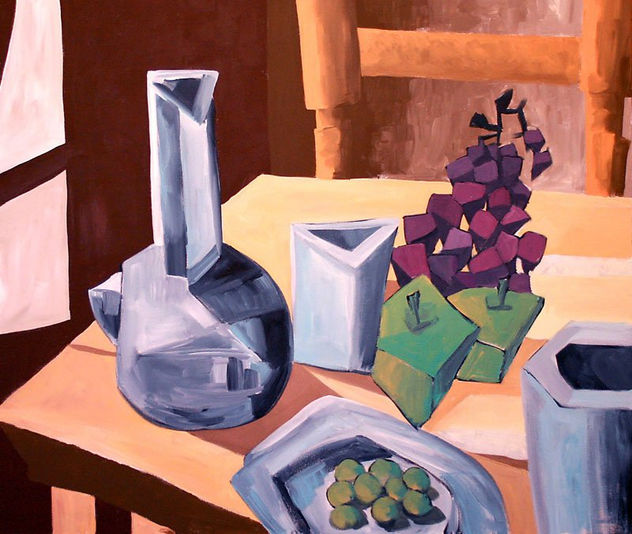 Jarra, Vaso, Olivas y Fruta