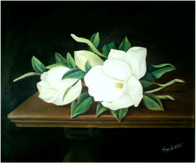 FLORES DE MAGNOLIAS Oil Canvas Floral Painting