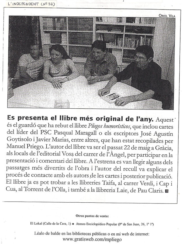 PRESENTACIÓN DE MI LIBRO PLIEGOS HUMORÍSTICOS A CARGO DE LA EDITORIAL VOSA