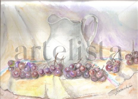 Jarra y uvas en...