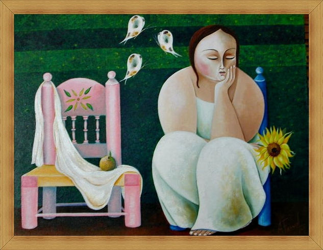 Pensadora con Mariposas Acrylic Canvas Figure Painting