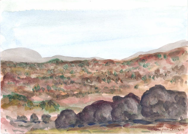 Paisaje con rocas en primer plano Watercolour Canvas Landscaping