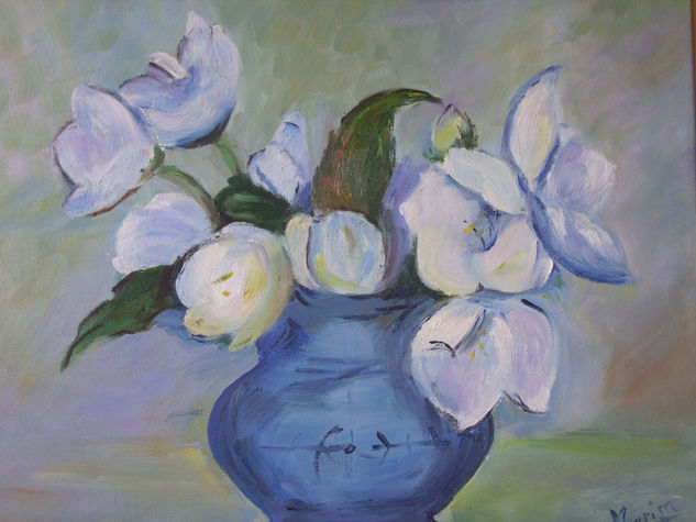 FLORERO AZUL Oil Canvas Floral Painting