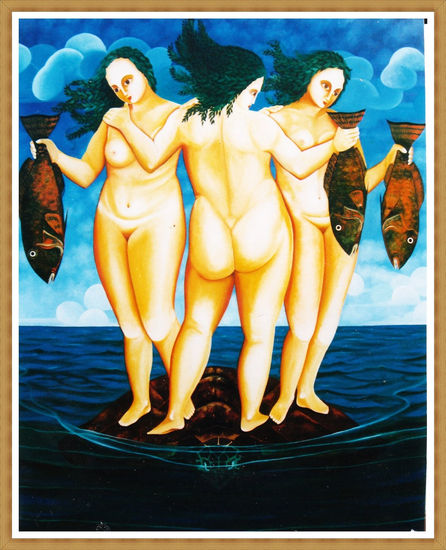 Las tres gracias del Mar Oil Canvas Figure Painting