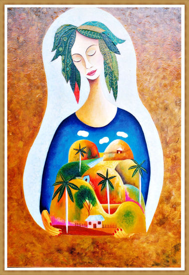 Maddonna con Paisaje Oil Canvas Figure Painting