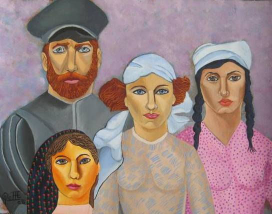 A RUSSIAN FAMILY. Acrylic Paper Figure Painting