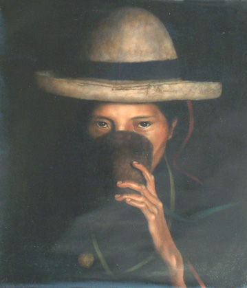 Mujer bebiendo Chicha Oil Canvas