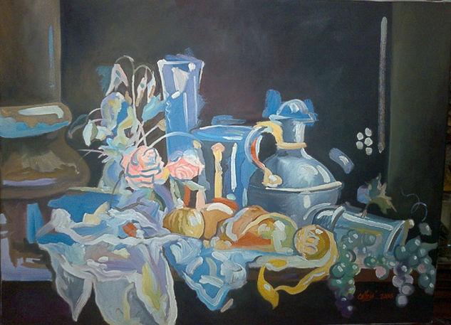 Estudio de un bodegón por oposición de fríos y cálidos Oil Canvas Still Life Paintings