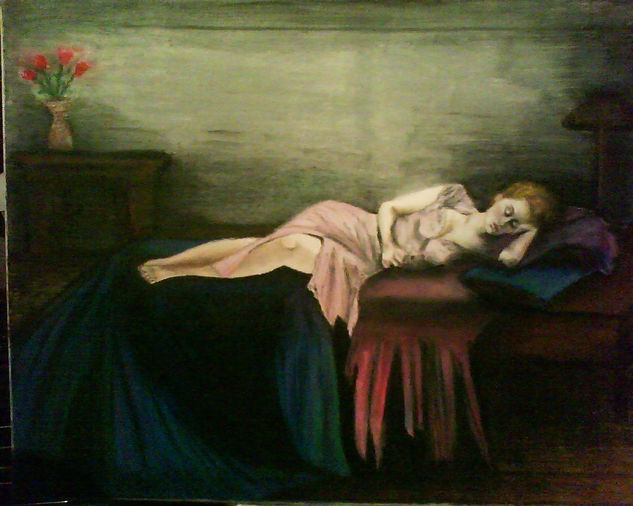 Mujer descansando Oil Canvas Portrait