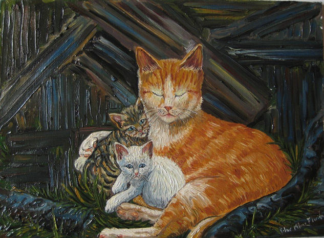 GATOS EN EL ESTABLO Oil Canvas Animals