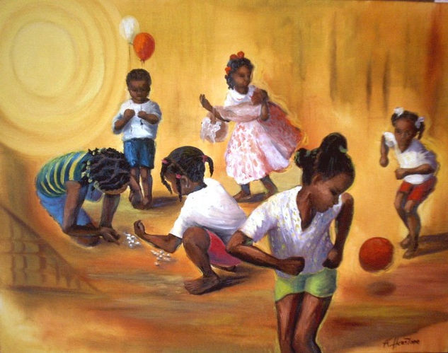 Niños jugando Oil Canvas Sports