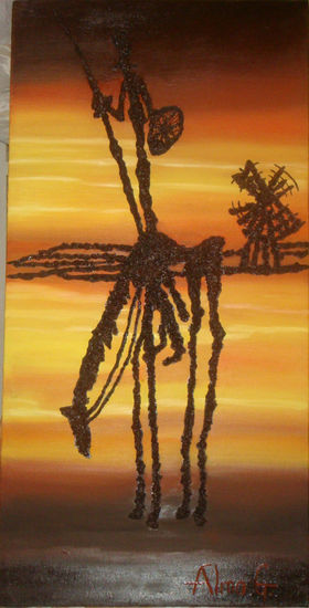 QUIJOTE EN ATARDECER Mixed media Canvas Figure Painting