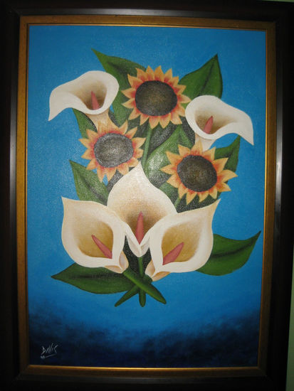 Calas y Girasoles Acrylic Canvas Floral Painting