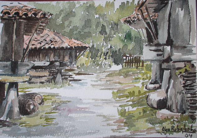 Horreos asturianos Watercolour Paper Landscaping