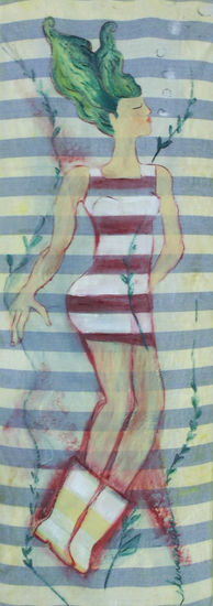 Sirena amb botes d'aigua Oil Textile Figure Painting