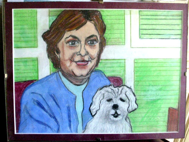 La madre de Javi y su mascota Pastel Paper Portrait