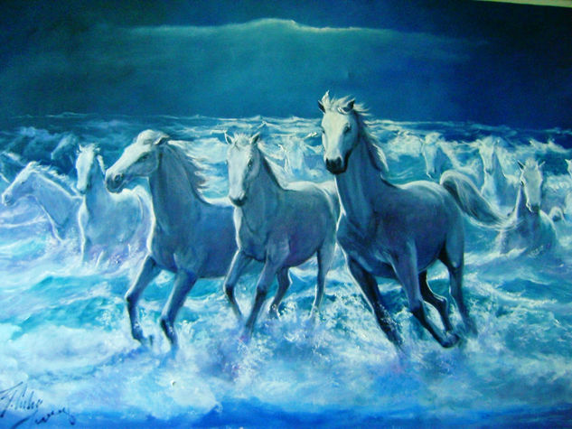 Los  caballos  de  Neptuno Oil Canvas Landscaping