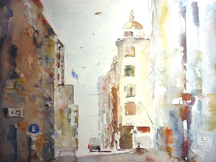 ciudad vieja Acuarela Papel Paisaje