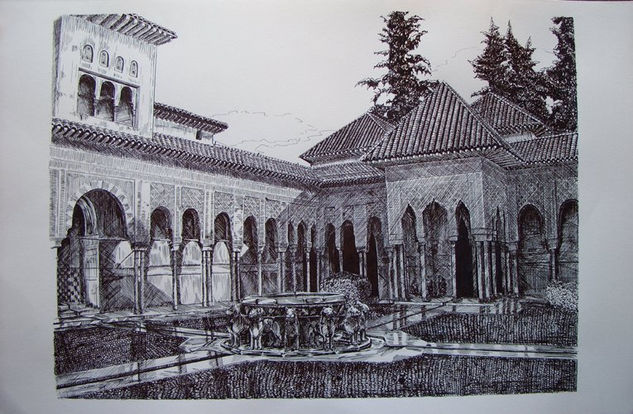 Patio de los Leones Tinta Papel Paisaje