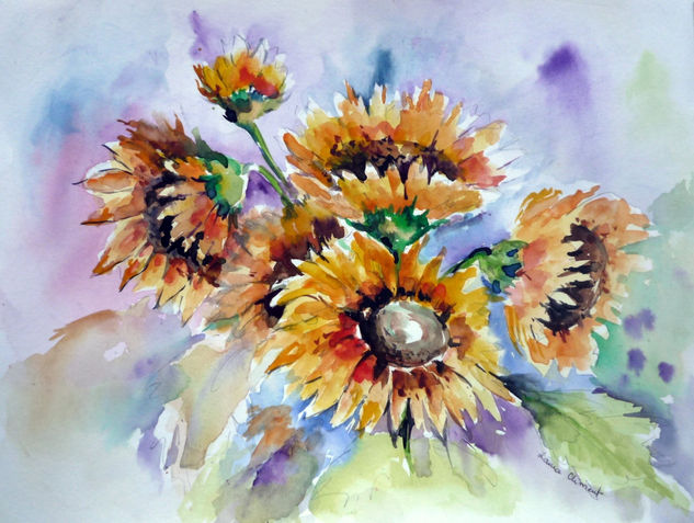 Girasoles Acuarela Papel Floral