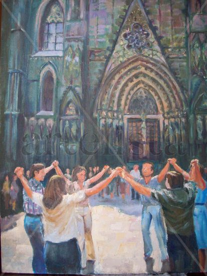 bailando frente a la catedral Oil Textile Figure Painting