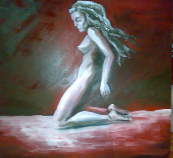 LA ESPERA Oil Panel Figure Painting