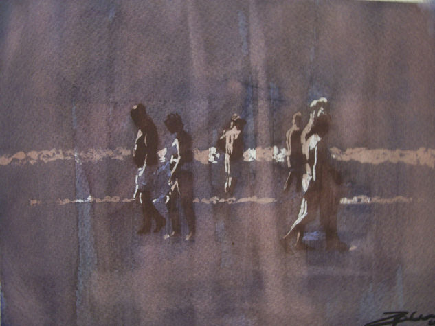 Sombras en la orilla Watercolour Paper Figure Painting